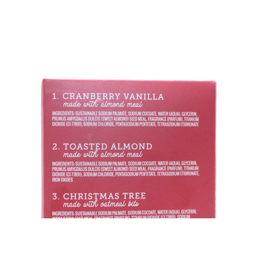 Set of Three Holiday Soaps/scents = Cranberry Vanilla/Toasted Almond/ Xmas Tree